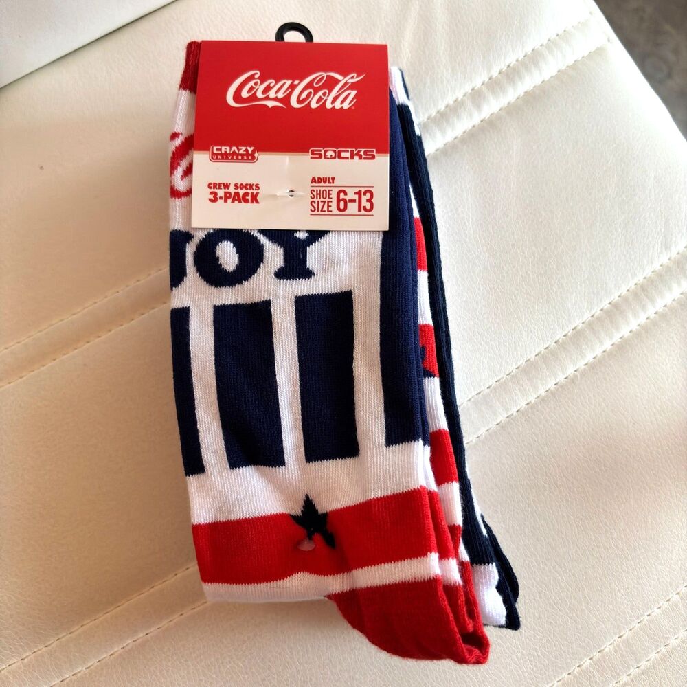 CRAZY Universe  Coca- Cola Adult Shoe Size 6-13 Crew Socks 3 Pack #F